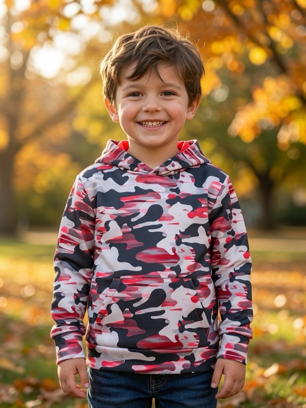 Kids Under Armour camo Hoodie in Red, Black & White